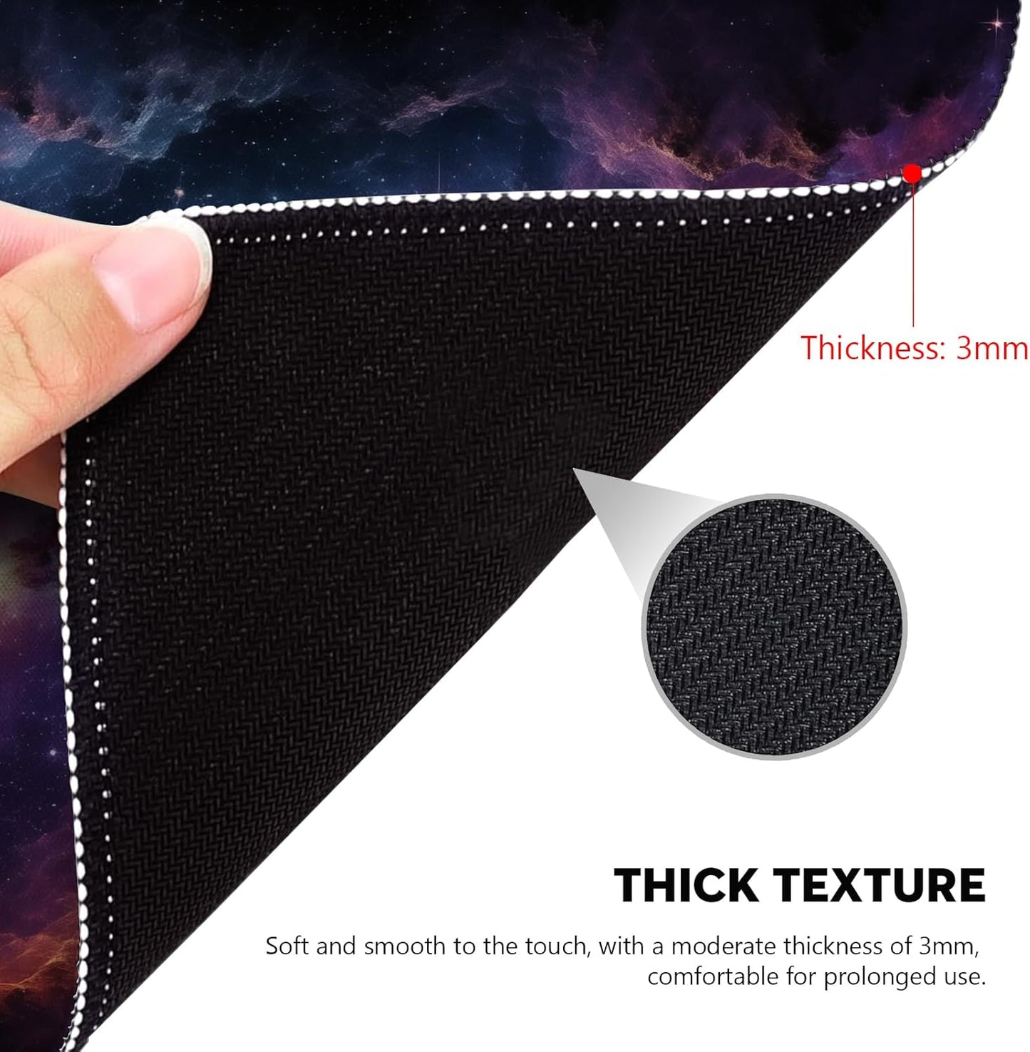 Galactic Nebula Starscape Mouse Pad - Explore the Universe from Your Desk, Stitched Edges Non-Slip Rubber Base Mouse Pads for Computers Laptop