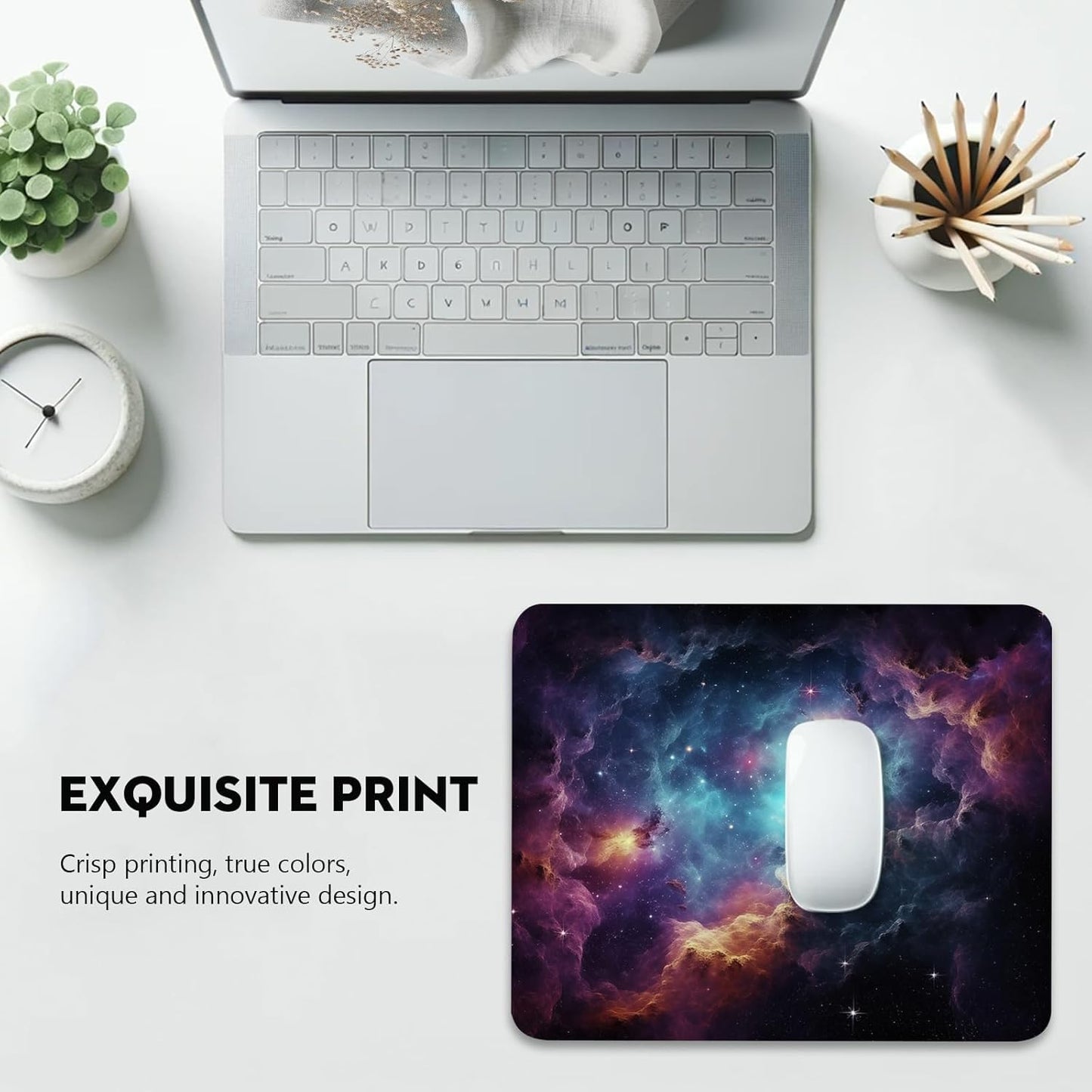 Galactic Nebula Starscape Mouse Pad - Explore the Universe from Your Desk, Stitched Edges Non-Slip Rubber Base Mouse Pads for Computers Laptop